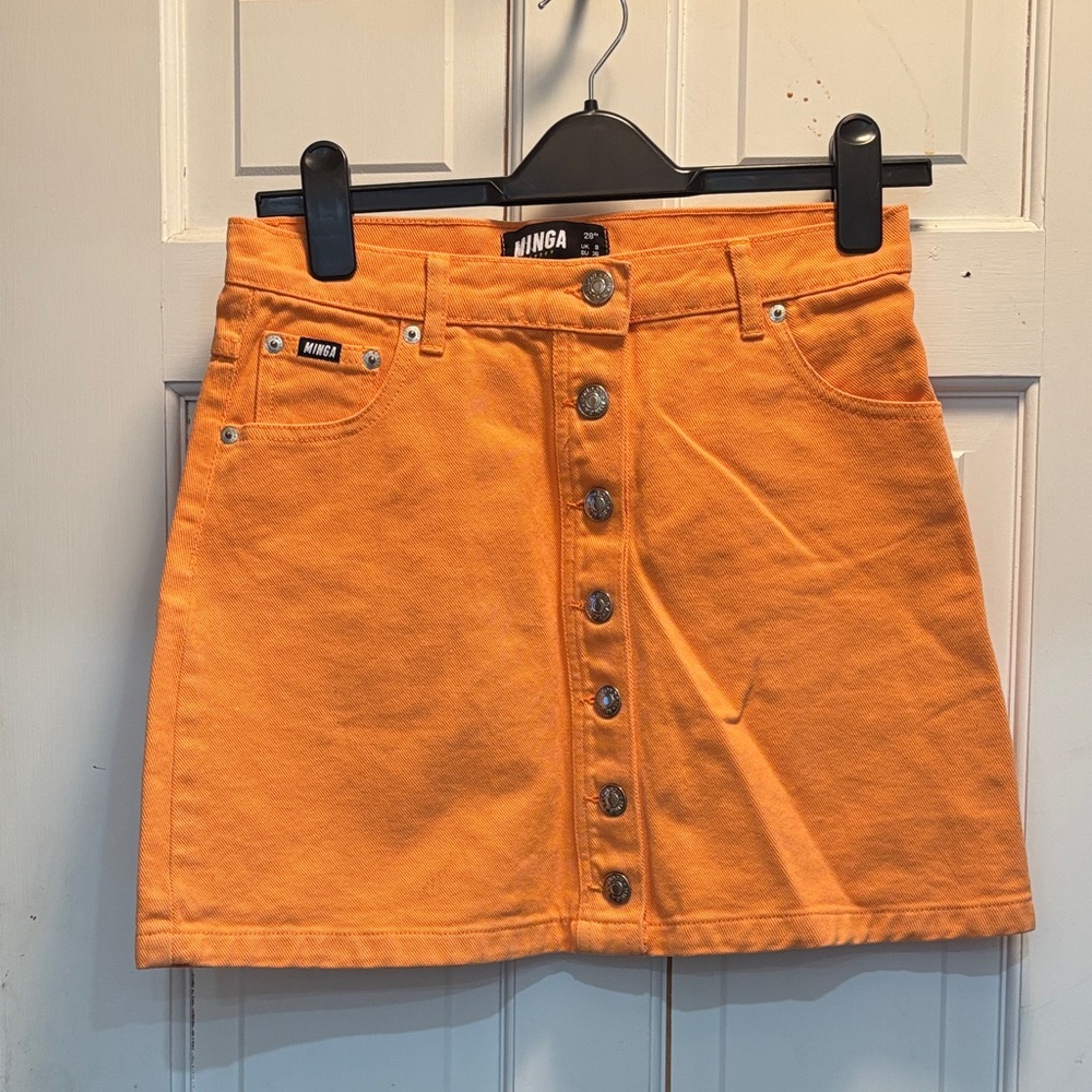 Minga London Orange Denim Mini Skirt